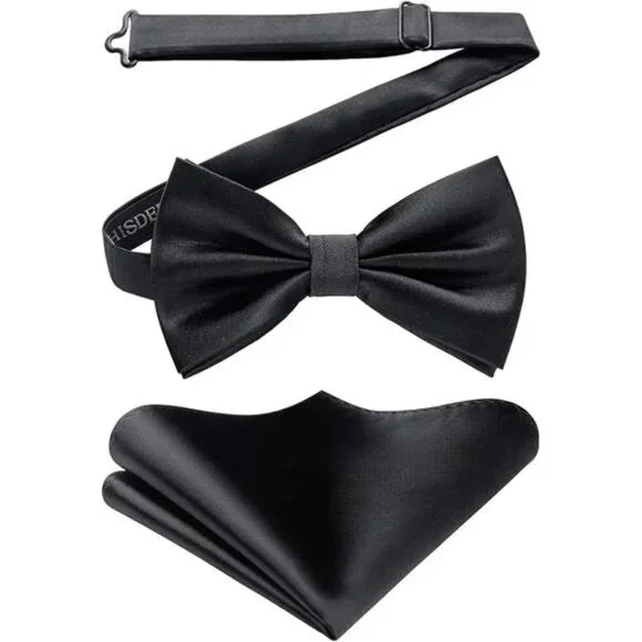 Bow Ties for Men Solid Color PreTie Bow Tie and Pocket Square Set Classic Formal - Picture 7 of 7